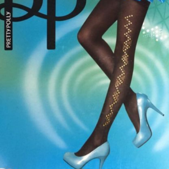 PRETTY POLLY Pretty Glitzy Embellished Tights BLACK OS NWT - Picture 1 of 4